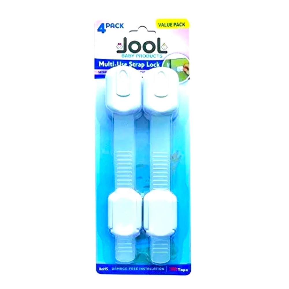 *3/$20* MULTI-USE STRAP LOCKS. 4 PK ADHESIVE ADJUSTING LATCHES TO CHILD PROOF.
